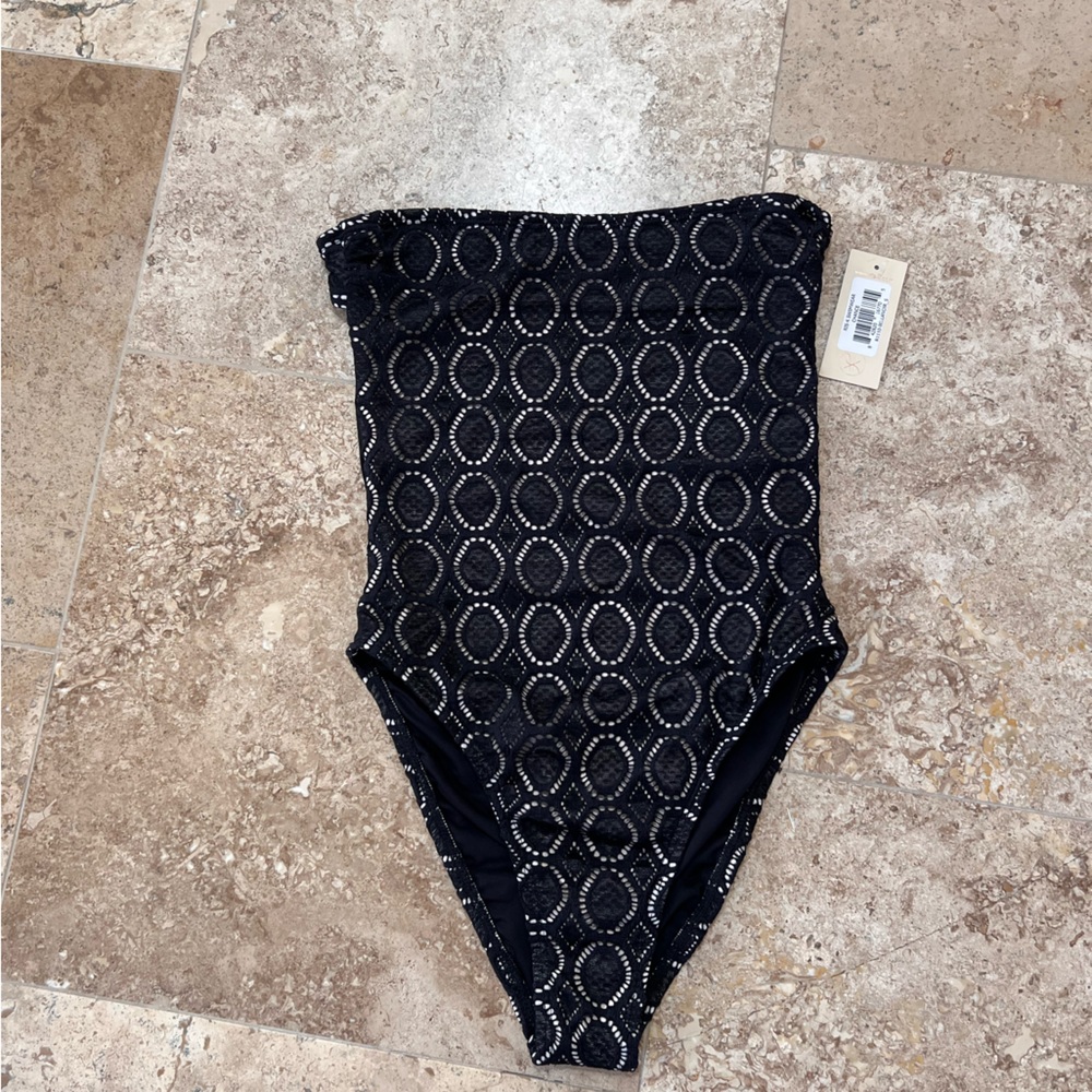 NWT Ris-K Chance One Piece strapless Swimsuit in Black Size Small